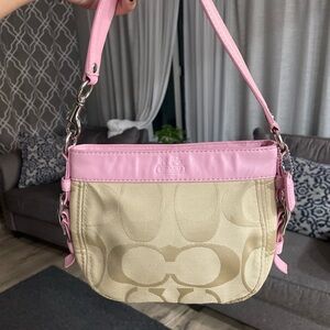 Coach Pink and Tan Small Zoe Bag